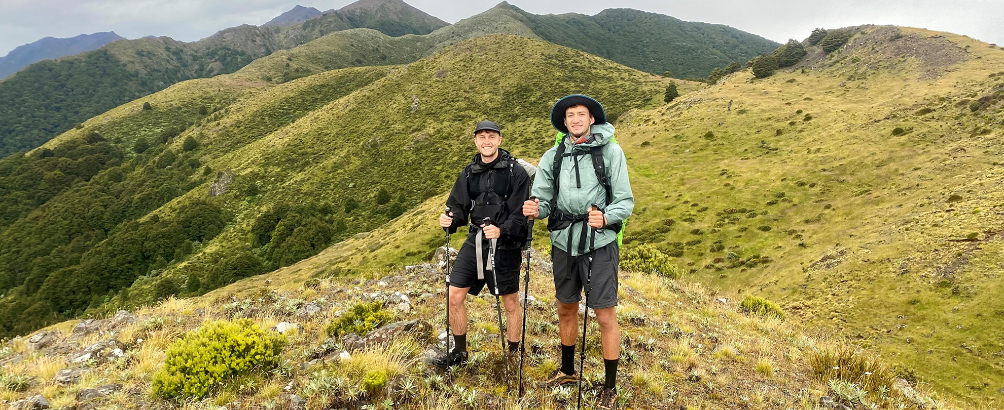 Cam and Charlie on their hike in New Zealand.