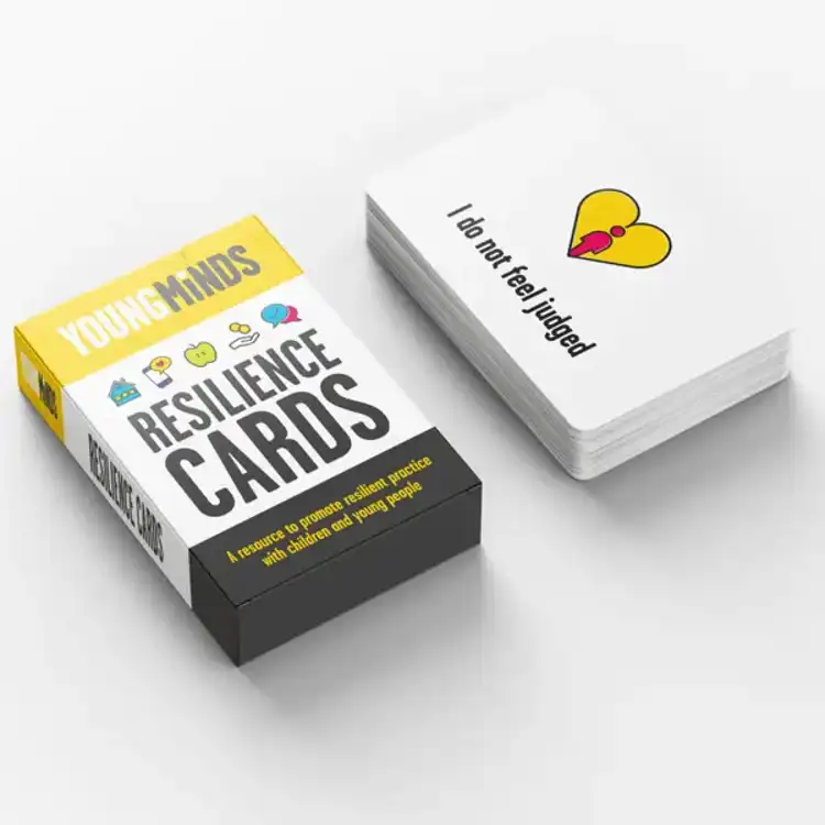 Box and stack of YoungMinds resilience cards secondary pack.