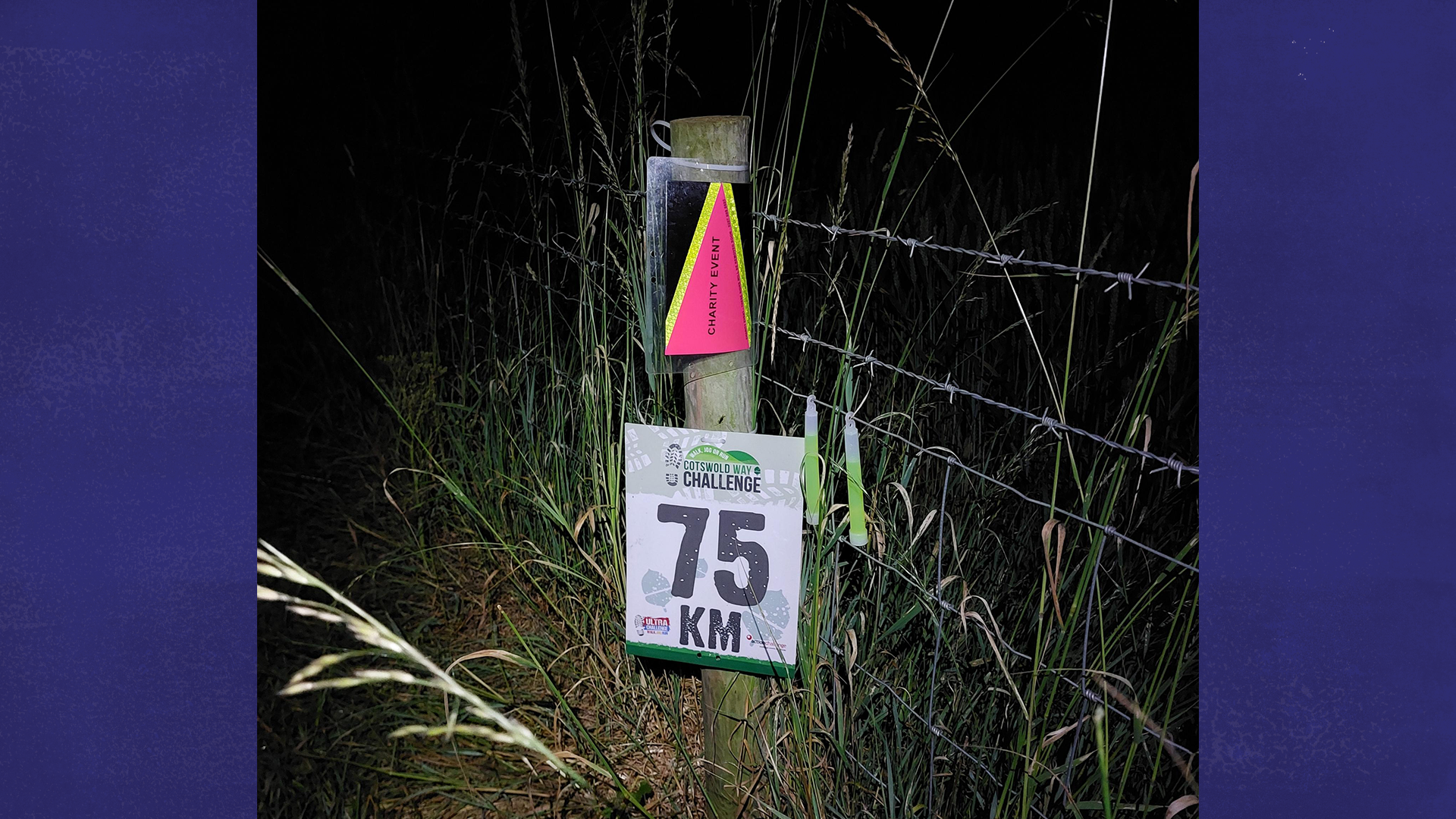 A sign on Tony's trail reading 75KM.